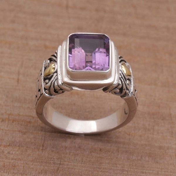 Alternate image for Amethyst Gold Accent and Sterling Silver Single Stone Ring Purple Extravaganza