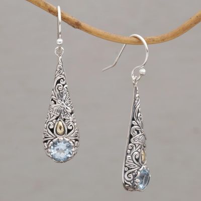 Alternate image for Gold Accent Blue Topaz Butterfly Earrings from Bali Monarch Drops