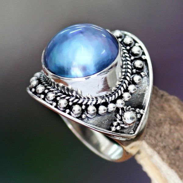 Alternate image for Unique Indonesian Sterling Silver and Pearl Cocktail Ring Blue Bali