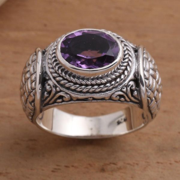 Alternate image for Amethyst and Sterling Silver Signet Ring Woven Vines