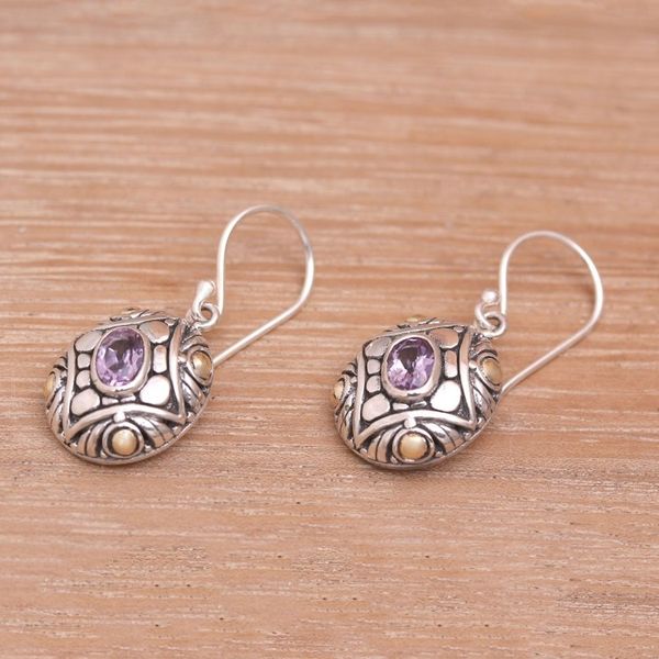 Alternate image for Amethyst 18K Gold Accented Sterling Silver Dangle Earrings Jungle Diamonds