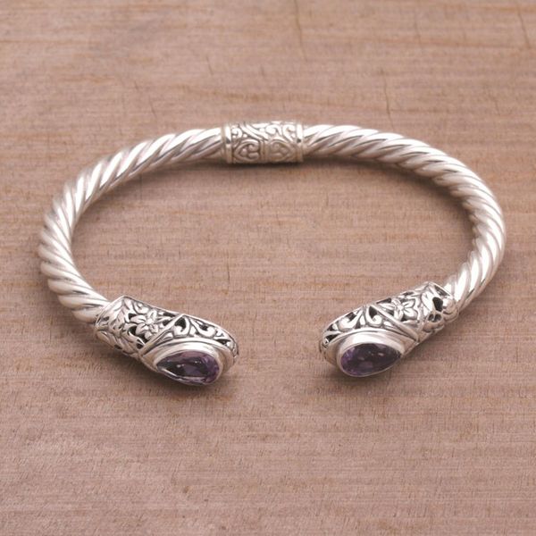 Alternate image for Amethyst and Sterling Silver Floral Cuff Bracelet from Bali Floral Iridescence