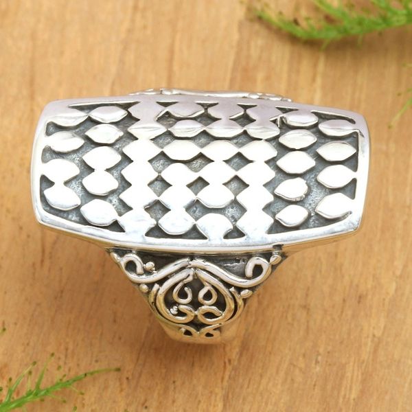 Alternate image for Sterling Silver Circle Motif Cocktail Ring from Bali Circle Shield