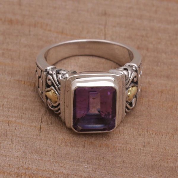 Alternate image for Amethyst Gold Accent and Sterling Silver Single Stone Ring Purple Extravaganza