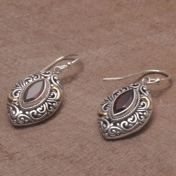 Alternate image for Gold-accented Garnet Swirl Motif Dangle Earrings from Bali Defiant Beauty