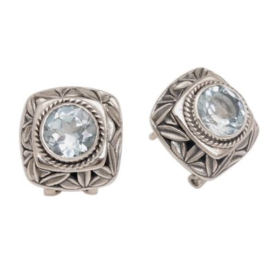 Alternate image for Blue Topaz and Sterling Silver Button Earrings from Bali Bamboo Shade