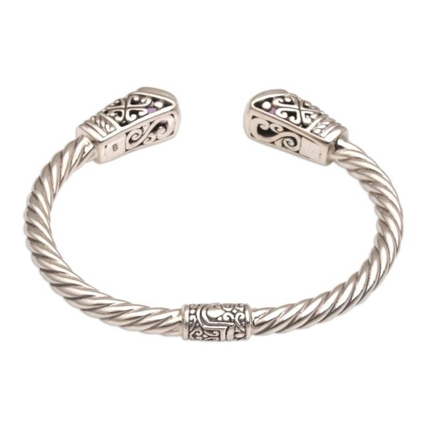 Alternate image for Amethyst and 925 Silver Rope Design Cuff Bracelet from Bali Altar Swirl