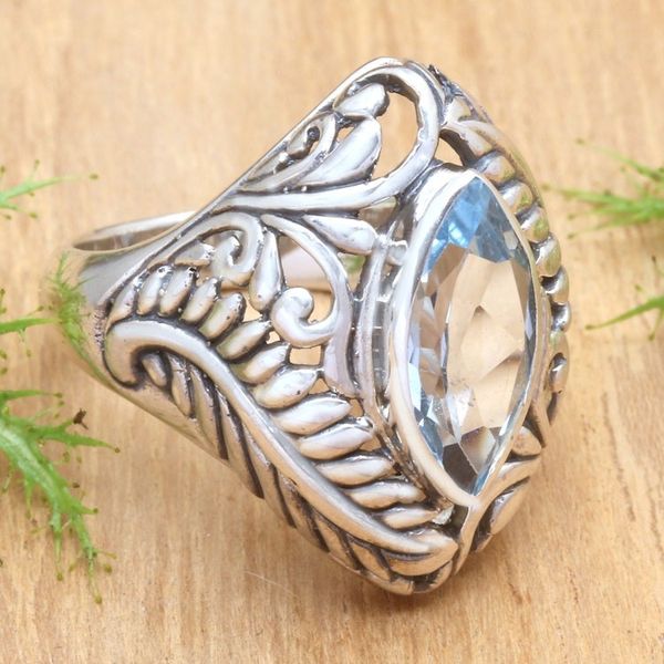 Alternate image for Blue topaz single stone ring Joyous Jungle
