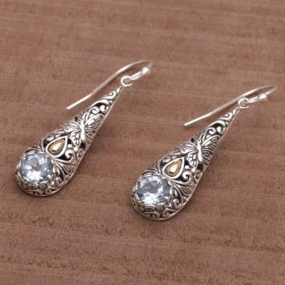 Alternate image for Gold Accent Blue Topaz Butterfly Earrings from Bali Monarch Drops