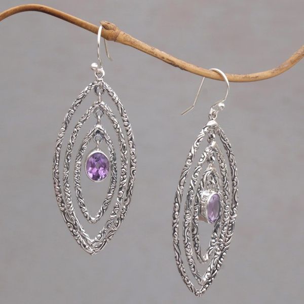 Alternate image for Amethyst and Sterling Silver Dangle Earrings from Bali Illusive Eyes