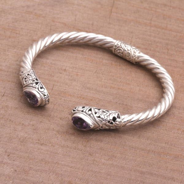 Alternate image for Amethyst and Sterling Silver Floral Cuff Bracelet from Bali Floral Iridescence