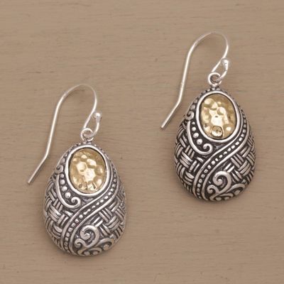 Alternate image for Ornately Detailed 18k Gold and Sterling Silver Earrings Infinite Sunshine