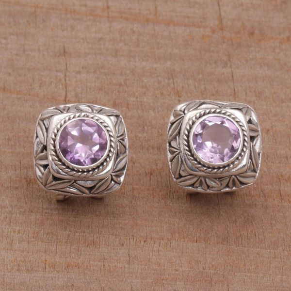 Alternate image for Amethyst and Sterling Silver Button Earrings from Bali Bamboo Shade