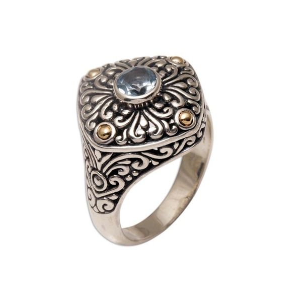 Alternate image for Gold-accented Blue Topaz Swirl Motif Cocktail Ring from Bali Swirling Facade