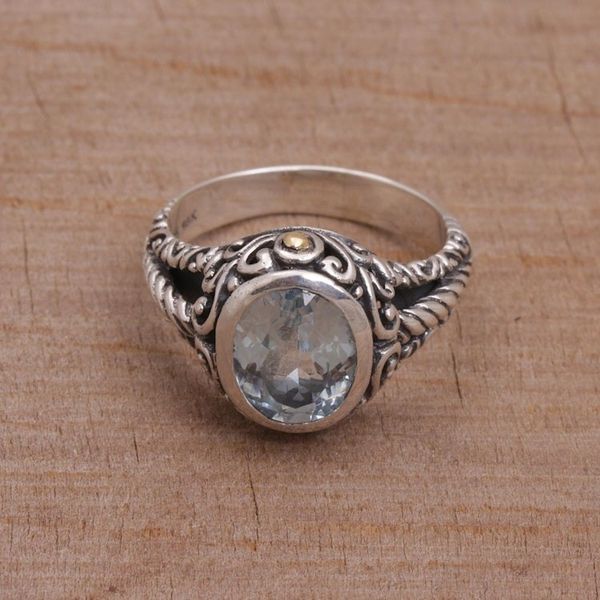 Alternate image for Blue Topaz Sterling Silver and Gold Accent Single Stone Ring Princess of Vines