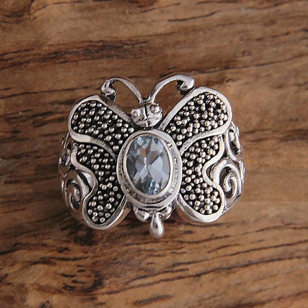 Alternate image for Unique Sterling Silver and Blue Topaz Cocktail Ring Butterfly Soul