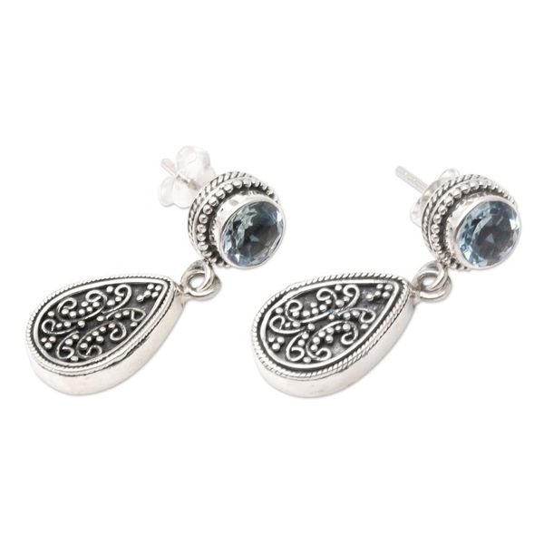 Alternate image for Sterling Silver and Blue Topaz Dangle Earrings from Bali Mystic Leaves in Blue