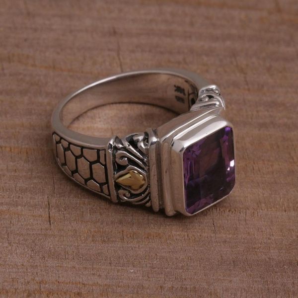 Alternate image for Amethyst Gold Accent and Sterling Silver Single Stone Ring Purple Extravaganza
