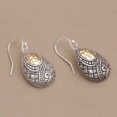 Alternate image for Ornately Detailed 18k Gold and Sterling Silver Earrings Infinite Sunshine