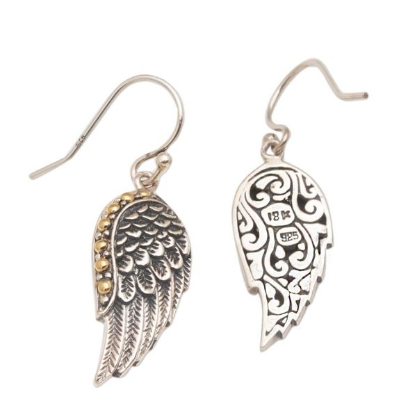 Alternate image for Gold Accent Sterling Silver Wing Dangle Earrings from Bali Gleaming Swan Wings