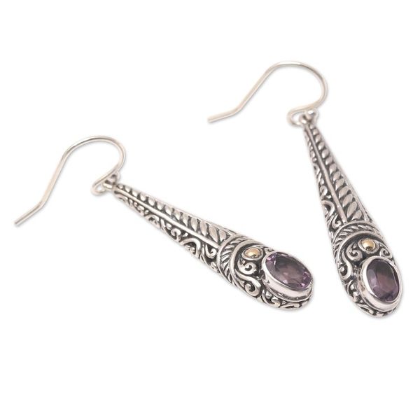 Alternate image for Handmade Gold-Accented Amethyst Dangle Earrings Through the Flames