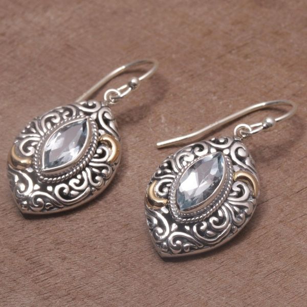 Alternate image for Gold-accented Blue Topaz Swirl Motif Dangle Earrings Defiant Beauty