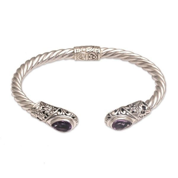 Alternate image for Amethyst and Sterling Silver Floral Cuff Bracelet from Bali Floral Iridescence