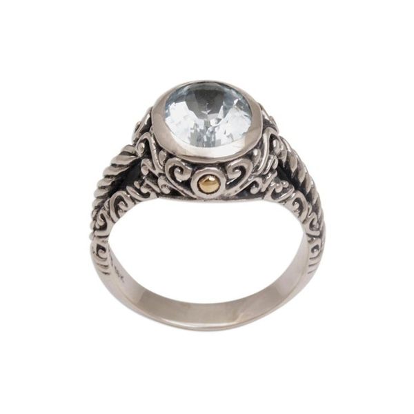 Alternate image for Blue Topaz Sterling Silver and Gold Accent Single Stone Ring Princess of Vines