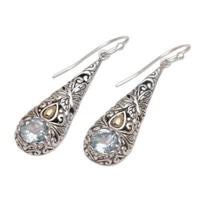 Alternate image for Gold Accent Blue Topaz Butterfly Earrings from Bali Monarch Drops