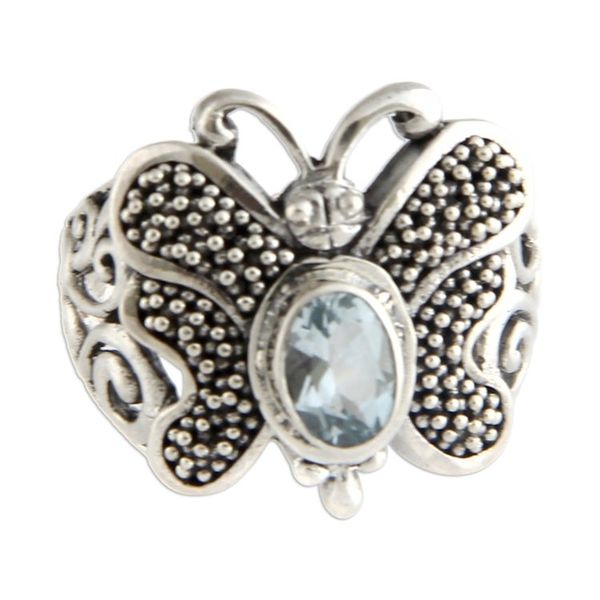 Alternate image for Unique Sterling Silver and Blue Topaz Cocktail Ring Butterfly Soul