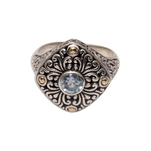 Alternate image for Gold-accented Blue Topaz Swirl Motif Cocktail Ring from Bali Swirling Facade