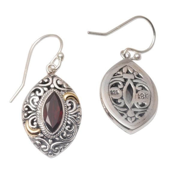 Alternate image for Gold-accented Garnet Swirl Motif Dangle Earrings from Bali Defiant Beauty
