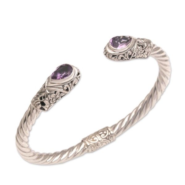 Alternate image for Amethyst and Sterling Silver Floral Cuff Bracelet from Bali Floral Iridescence