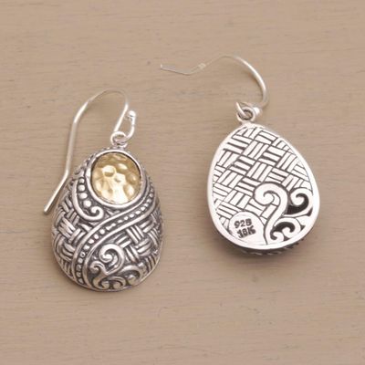 Alternate image for Ornately Detailed 18k Gold and Sterling Silver Earrings Infinite Sunshine