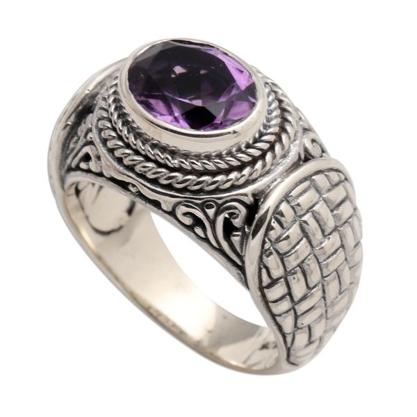 Alternate image for Amethyst and Sterling Silver Signet Ring Woven Vines