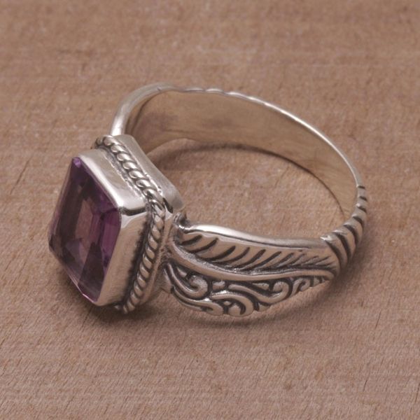 Alternate image for Amethyst Leaf-Themed Single Stone Ring from Bali Razorleaf