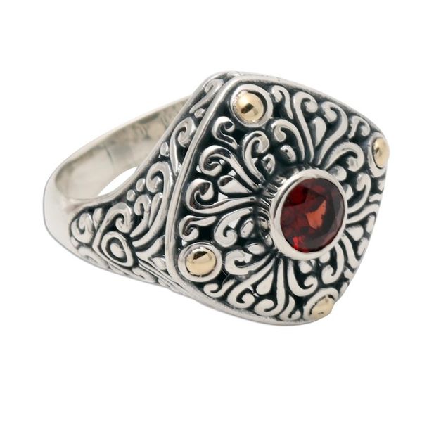 Alternate image for Garnet and Sterling Silver Cocktail Ring from Bali Temple Base