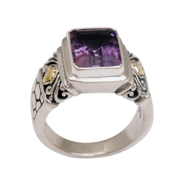 Alternate image for Amethyst Gold Accent and Sterling Silver Single Stone Ring Purple Extravaganza