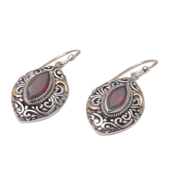 Alternate image for Gold-accented Garnet Swirl Motif Dangle Earrings from Bali Defiant Beauty