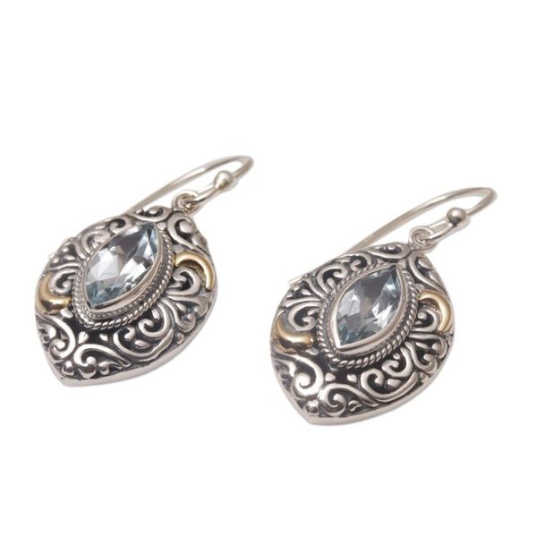 Alternate image for Gold-accented Blue Topaz Swirl Motif Dangle Earrings Defiant Beauty
