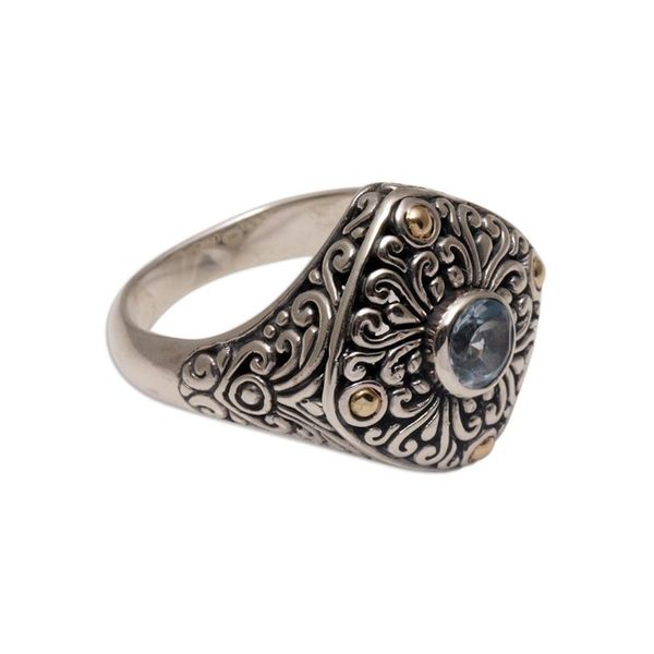 Alternate image for Gold-accented Blue Topaz Swirl Motif Cocktail Ring from Bali Swirling Facade