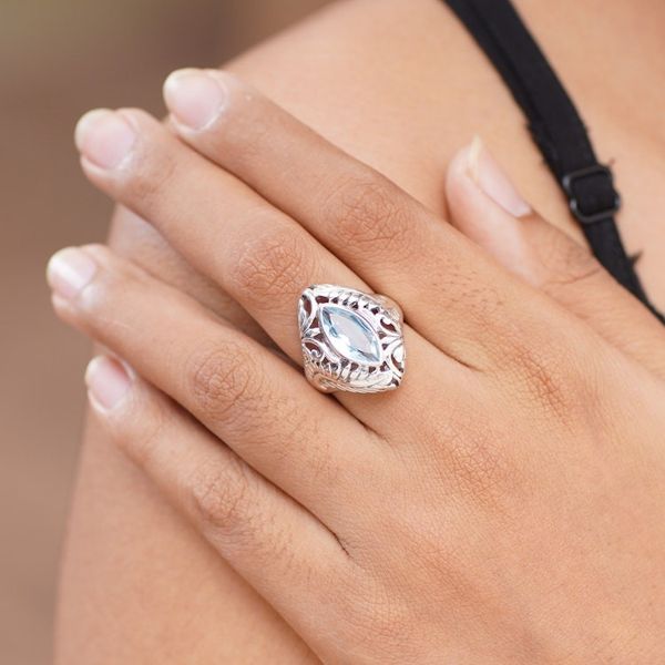 Alternate image for Blue topaz single stone ring Joyous Jungle