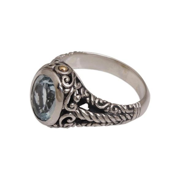 Alternate image for Blue Topaz Sterling Silver and Gold Accent Single Stone Ring Princess of Vines