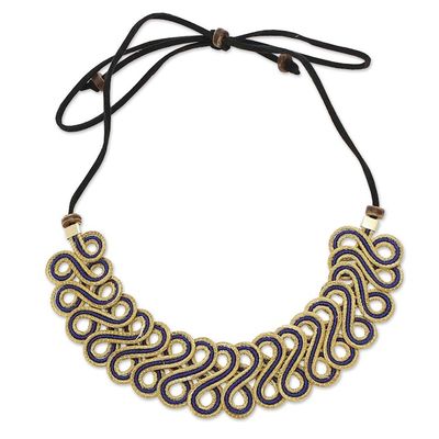 Alternate image for 18k Gold-Accented Golden Grass Pendant Necklace in Blue Indigo Braids