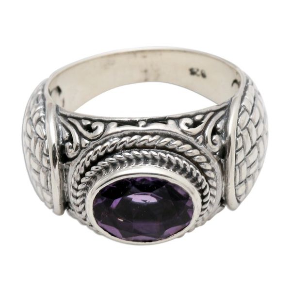 Alternate image for Amethyst and Sterling Silver Signet Ring Woven Vines