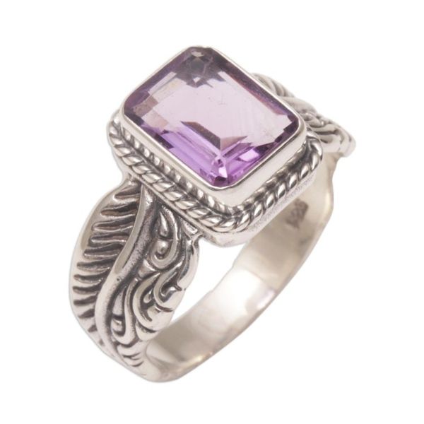 Alternate image for Amethyst Leaf-Themed Single Stone Ring from Bali Razorleaf