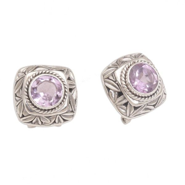 Alternate image for Amethyst and Sterling Silver Button Earrings from Bali Bamboo Shade