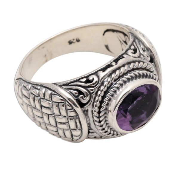 Alternate image for Amethyst and Sterling Silver Signet Ring Woven Vines