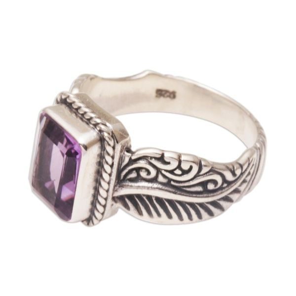 Alternate image for Amethyst Leaf-Themed Single Stone Ring from Bali Razorleaf