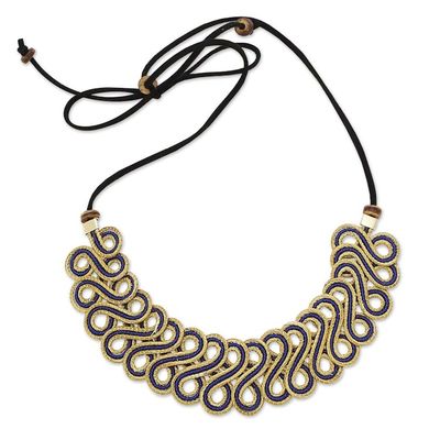 Alternate image for 18k Gold-Accented Golden Grass Pendant Necklace in Blue Indigo Braids